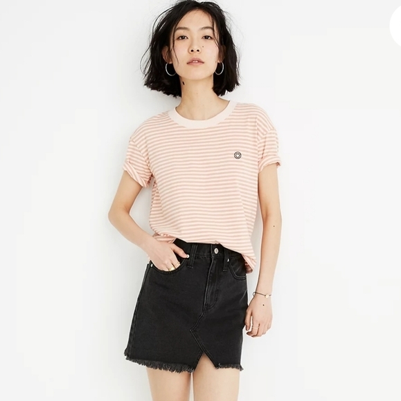 Madewell Rigid Denim A-Line Mini Skirt in Lunar Wash: Cutout Edition Size 26 - Picture 2 of 15